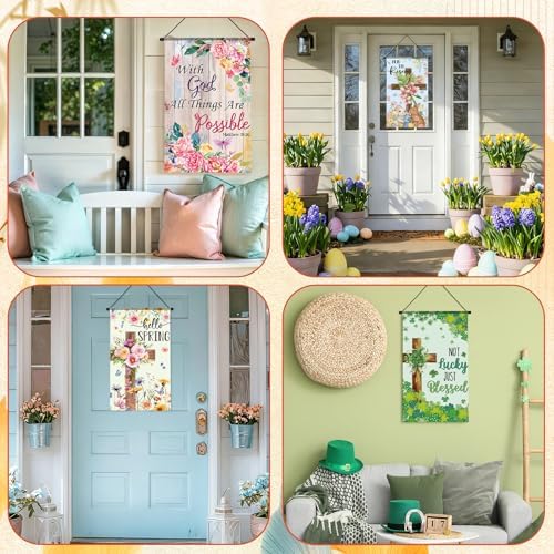 Tegeme 12 Pcs Christian Seasonal Garden Flags Set Fall Maple Leaf Door Banner Decor Religious Cross Door Hanger 12 x 20 Inch Thanksgiving Hanging Flag for Outside Party Outdoor Indoor - Image 3