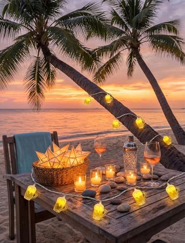 Beer Mug String Lights, 8.5FT 10 LED Summer Lights with UL Certified Plug, Waterproof Tropical Party Decorations for Patio, Warm White Hawaiian String Lights for Garden Backyard Bedroom Bar Decor - Image 3