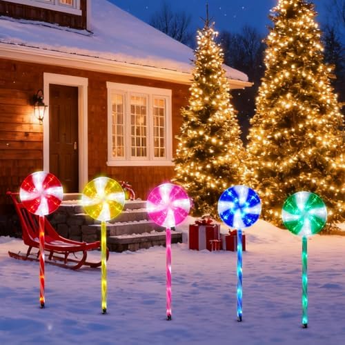 BRIGHTDECK Lollipop Solar Christmas Pathway Lights Outdoor, LED Christmas Decor with 8 Lighting Modes, Light Up Solar Stake Lights for Holiday, Xmas (Multicolor, 10Pack) - Image 3