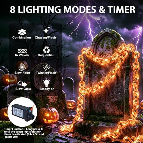 16.4 ft Halloween Chain Lights, Outdoor Orange Halloween Lights - Image 3