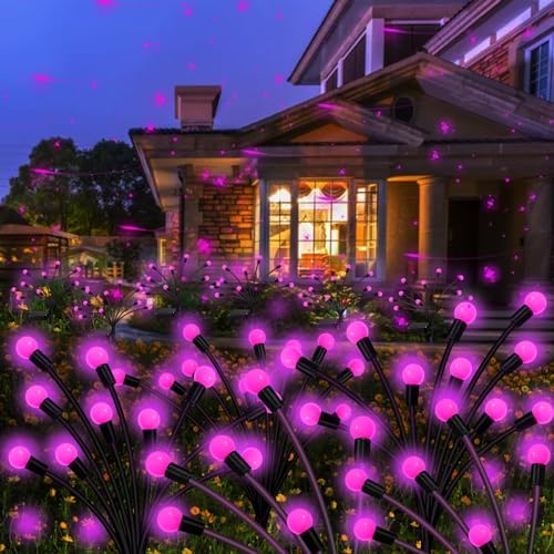 Kohlrabi Solar Garden Lights Outdoor, 6 Pack 48 LED Pink Firefly Lights Waterproof, Sway by Wind, Solar Swaying Light for Yard Patio Backyard Garden Planter Flower Bed Pathway Outdoor Decoration by KohlrabiDecor