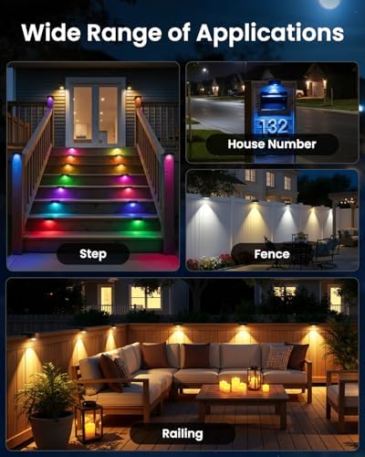 JOFIOS Solar Fence Lights Outdoor, 24 Pack Deck Lights Solar Powered, Solar Step Lights for Outside Waterproof IP44, Garden, Backyard, Patio, Railing, Pool, Stairs, 9 Fixed Colors ＆ Color Changing - Image 7