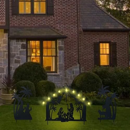 Solar Lighted Nativity Scene Garden Decor, Outdoor Christmas Yard Lawn Holiday Party Ornament - Image 3