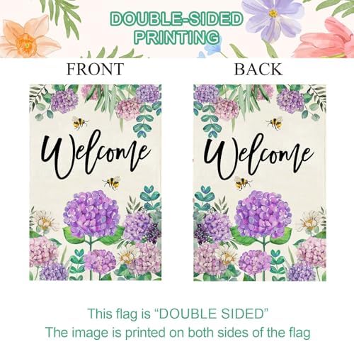 Baccessor Summer Hydrangea Garden Flag Double Sided 12x18 Inch, Purple Flower Floral Welcome Small Yard Flag Burlap Seasonal Farmhouse Yard Outdoor Decoration - Image 6