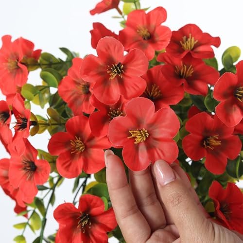 VIERENA 4 Bundles 29.5" Artificial Hanging Silk Flowers for Front Door(Red) - Image 6