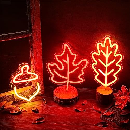 ROCEEI 3 Pcs Fall Thanksgiving Neon Sign Decor LED Window Light Autumn - Image 3