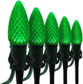 Wintergreen Lighting OptiCore LED C9 Green Christmas Pathway Lights, Heavy Duty Bulbs for Driveway, Walkway Marker, 5" Commercial PathPRO Stakes, 18 Gauge Plug-in Green Wire, 100 Lights, 100 ft by WintergreenLighting