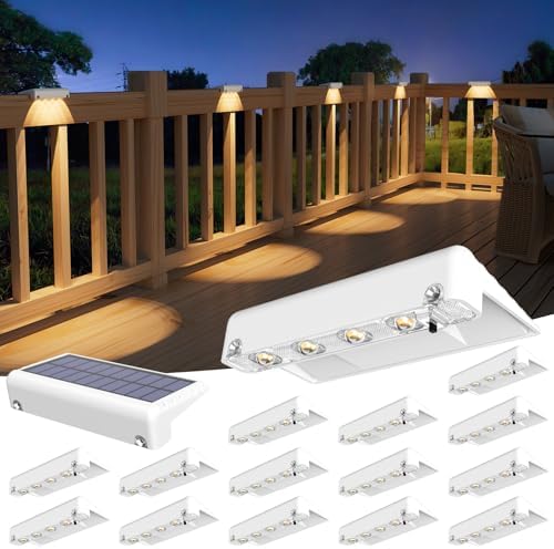 VOLISUN Solar Deck Lights 16 Pack, Warm White Glow LED Large Size Lamp, IP65 Waterproof Step Lights Outdoor for Deck, Step, Fence, Railing, Wall and Stairs (White) by VOLISUN
