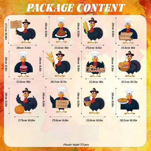 12PCS Thanksgiving Turkey Yard Signs With Stakes Thanksgiving Yard Decorations Outdoor Harvest Sign for Autumn Farmhouse Patio Outdoor Decor - Image 3