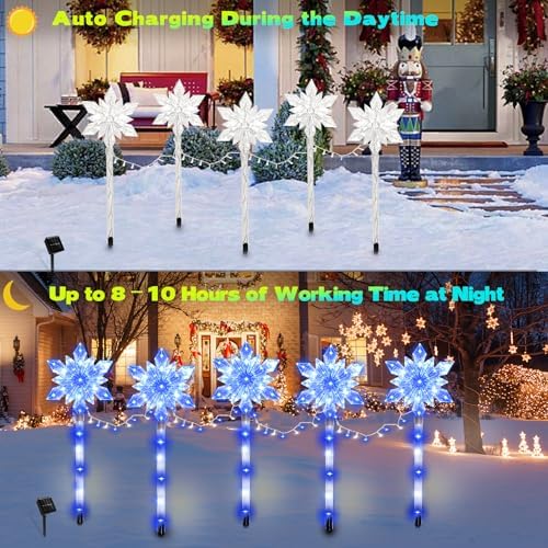 10 Pack Snowflake Solar Christmas Pathway Lights - Image 3