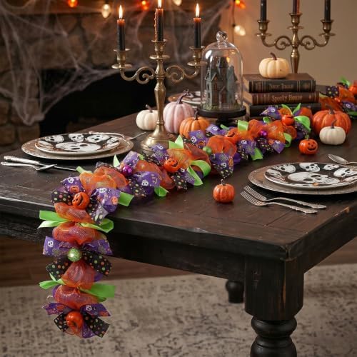 Halloween Garland for Mantle with Pumpkin Mesh Ribbons 6Ft - Image 5