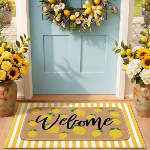 Tinideya 2 Pcs Summer Lemon Welcome Door Mats Outdoor - Image 3
