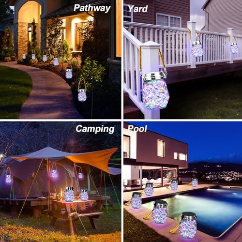 Solar Lantern, Hanging Solar Lights Outdoor Waterproof 2 Pack, Upgraded 60 LED Lanterns Decorative Outdoor, Garden Decor for Patio Path Backyard Christmas Halloween, Multicolor - Image 4