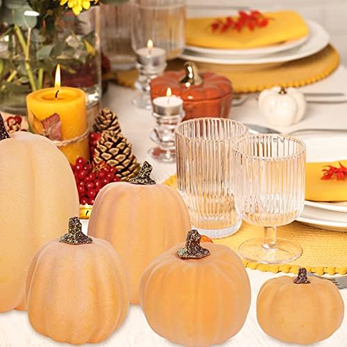 Winlyn 7 Pcs Assorted Sizes Artificial Fall Pumpkins Faux Orange Decorative Foam Pumpkins for Gifts Fall Baby Shower Wedding Thanksgiving Halloween Table Centerpiece Mantel Decor - Image 7