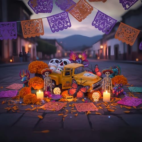 Day of The Dead Decorations Vintage Metal Truck for Altar Sugar Skulls - Image 4