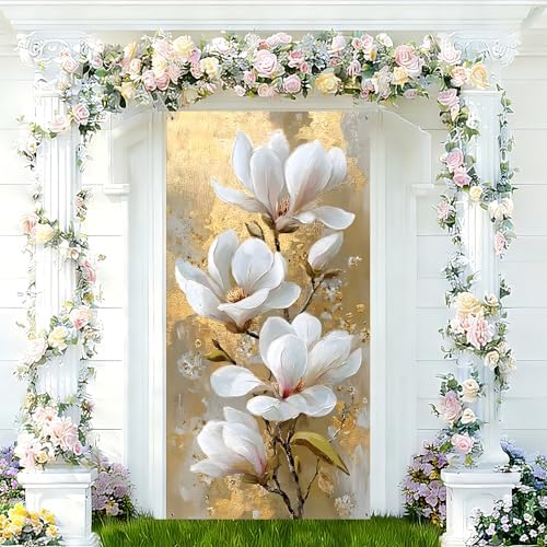 NYZE Magnolia Flowers Door Cover, 35.4 x 70.8 Inch Landscape Front Door Banner Backdrop, Porch Sign Garden Outdoor Indoor Front Door Decorations - Image 5