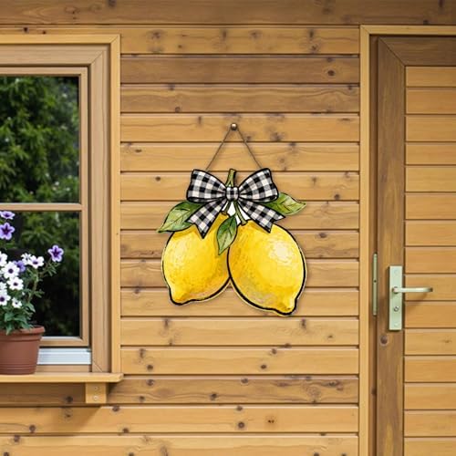 Harooni Lemon Welcome Door Sign for Front Door Summer Yellow Fruit Hanging Wreath 10"x10" Fresh Lemon Wood Sign Front Door Farmhouse Wall Porch Art Home Kitchen Living Room Indoor Outdoor Ornaments - Image 7