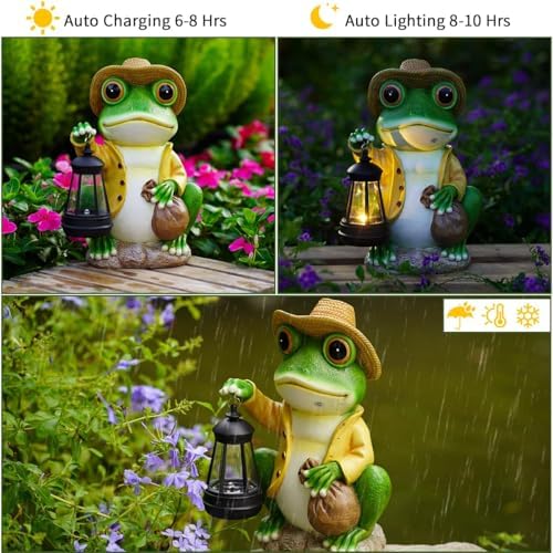 Solar Garden Outdoor Frog Statue 10 inches Tall - with Handheld Lanterns - Detachable - Patio, Balcony, Shelf, Tabletop, Lawn Decoration - Unique Housewarming, Birthday, Thanksgiving, Mom Gifts - Image 4