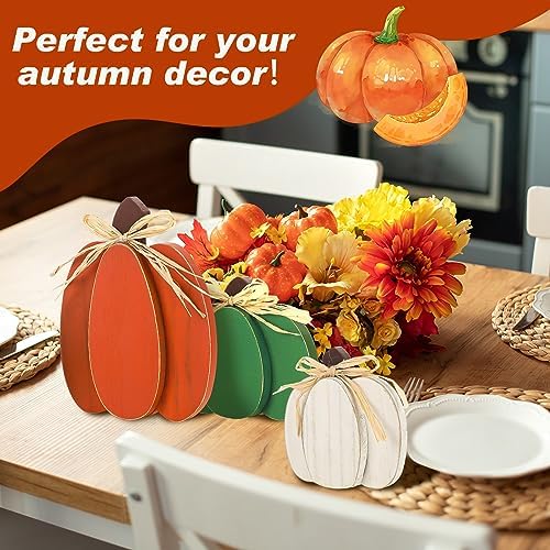 Ferraycle 3 Pcs Fall Pumpkin Decor, 3D Wooden Pumpkin Tabletop Decor - Image 4