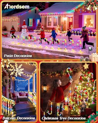 Anordsem Solar Christmas Decorations Outdoor: 21" Candy Cane Lights with Star 12 Pack - Waterproof LED 8 Colorful Lighting Models for Yard Pathway Xmas Decor - 2026 New Year Gifts for Homeowners - Image 6