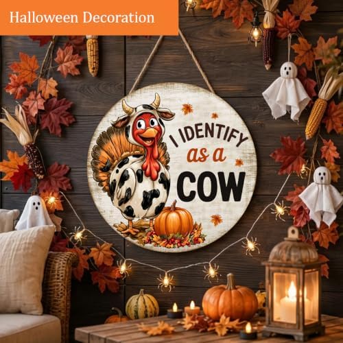 Thanksgiving Turkey Decorations Door Sign for Home, I Identify as a Cow - Image 4