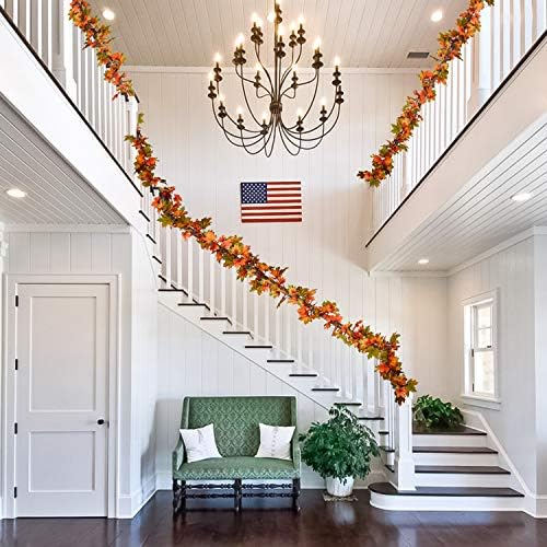 2 Pack Fall Maple Leaf Garland Clearance - 6.5ft/Piece Artificial Foliage Garland Autumn Hanging Fall Leave Vines for Indoor Outdoor Wedding Thanksgiving Dinner Party Decor - Image 4