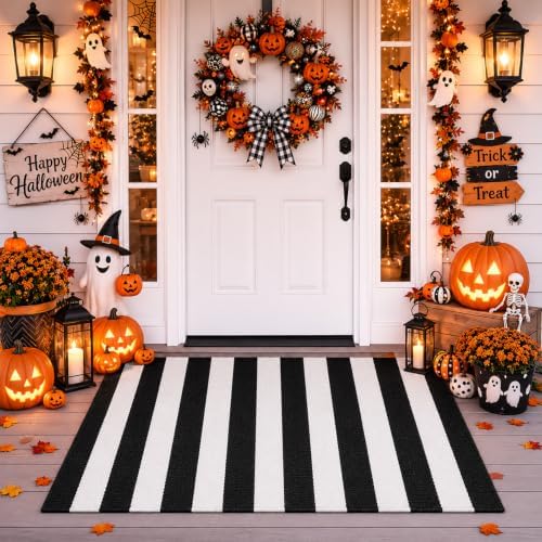 Duraaamo Black and White Striped Rug 2' x 3' for Halloween Outdoor Decor - Image 6