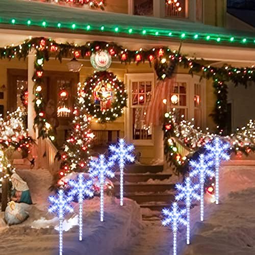 LAMPHOME Shooting 17" 568LED Snowflake Lawn Stake Light Super-Bright White and Blue 4 Stakes Total Christmas Outdoor Decoration with UL Standard Adaptor for Outdoor Pathway Lawn Holiday Party Home - Image 4