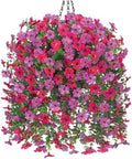 HyeFlora Artificial Hanging Flowers Basket for Outdoor, Fake Flowers Faux Plants Look Real for Yard Gardens Porch Patio Home (Purple+Hotpink) by HyeFloraartificialflowers