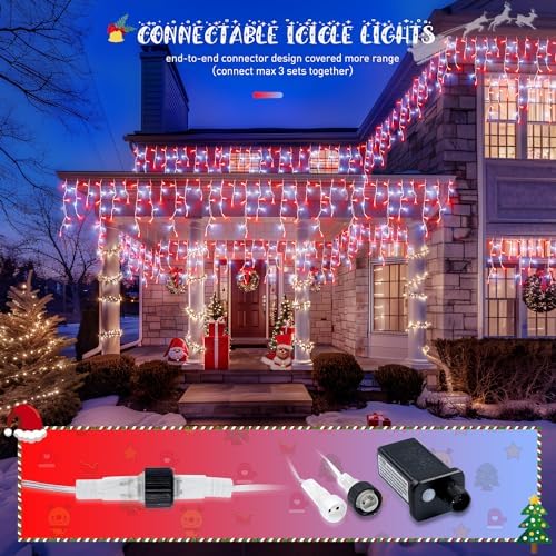JMEXSUSS 400 LED 38.8 Ft Red and White Icicle Christmas Lights for Outside - Image 5
