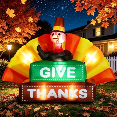 Domkom 6FT Thanksgiving Inflatable Turkey Give Thanks Sign Yard Decoration - Image 2