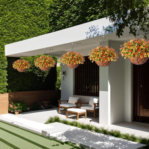 Fake Mums Artificial Fall Flowers Hanging Baskets Outdoors for Decoration - Image 4