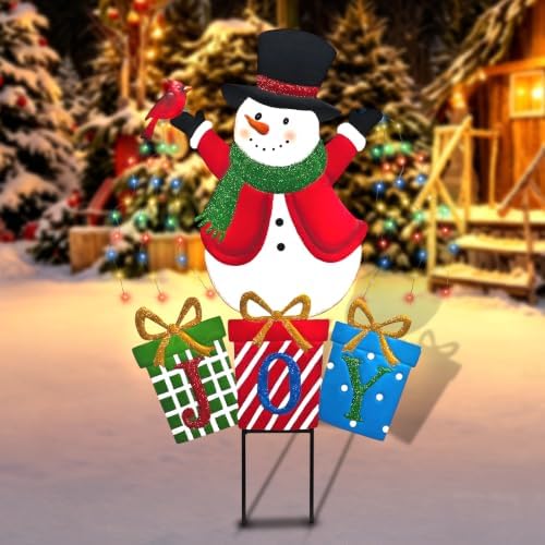 BRIGHTDECK Christmas Metal Stake Lights Outdoor Decorations, Joy Snowman by BRIGHTDECK