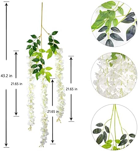 12Pcs Artificial Wisteria Flowers 3.6 Feet/Piece White Dense Artificial Fake Wisteria Vine Ratta Hanging Garland Silk Flowers String Home Party Wedding Decor(White-Dense) - Image 2