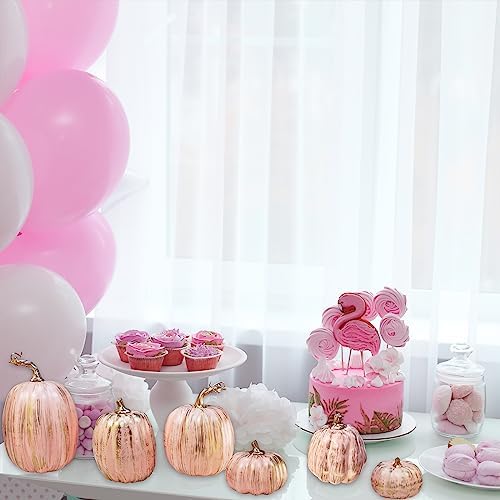 Winlyn 10 Pcs Assorted Artificial Gold Brushed Pink Pumpkins Rustic Decorative Pumpkins Foam Pumpkins for Farmhouse Fall Wedding Baby Shower Halloween Tabletop Centerpiece Mantel Decoration - Image 3