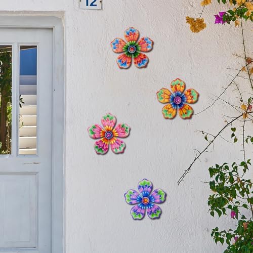 Giyyomtr Metal Flowers Wall Decor - 4pcs Metal Wall Art Hanging Decorations for Outdoor Fence Garden Yard Patio Decor - Image 6