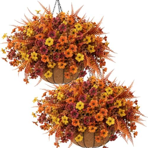 2 Set Artificial Flowers Hanging Baskets for Outdoor Fall Flower for Autumn by Unknown