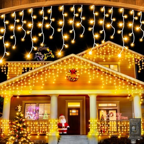 65 FT 640 LED Christmas Lights Outdoor Decorations Clear Wire String Lights Plug in 120 Drops 8 Modes Memory Timer Connectable Curtain Fairy Lights Waterproof for Holiday Wedding Party-Warm White by JXLEDAYY