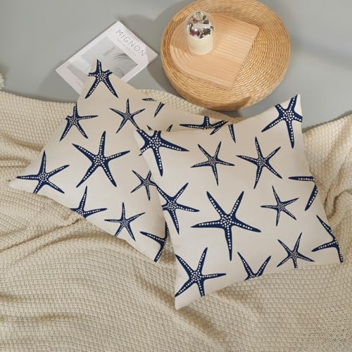 Navy Blue Starfish Pillow Covers 16x16 Inch Set of 2 Coastal Throw Pillows Summer Nautical Ocean Beach Theme Decorative Pillowcase Outdoor Farmhouse Decor Cushion Case for Couch Home Bedroom - Image 6