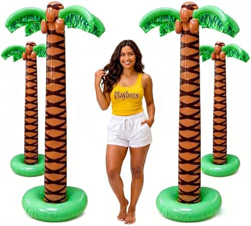 Giant Inflatable Palm Trees, 6 Foot, Hawaiian Tropical Beach Decor, 4 Pack by Playbees