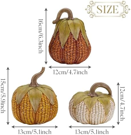 Valery Madelyn Fall Decorations for Home Pumpkins Decor, Set of 3 Resin Artificial Corn Decorative Pumpkins Figurines for Indoor Table Centerpieces Autumn Thanksgiving Halloween Decoration 6.3 Inch - Image 4