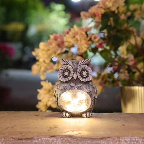 Rezpuao Solar Owl Garden Statues Outdoor Decor Resin Owl Figurine with Solar Light for Patio,Balcony,Yard,Lawn Ornament,Perfect Garden Gift by Rezpuao