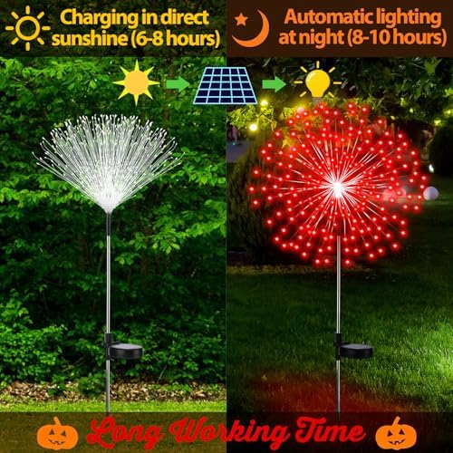 Tujoe 4 Pack Halloween Outdoor Decoration Solar Firework Lights,Red Green - Image 3