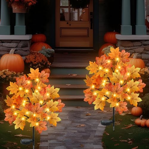 TORONTOKYO 2 Pack Fall Solar Outdoor Lights, Fall Decor 40 LED Maple Leaves Solar Stake Light with 8 Modes, Waterproof Fall Garden Lights Thanksgiving Decorations for Autumn Yard Pathway Outside - Image 5