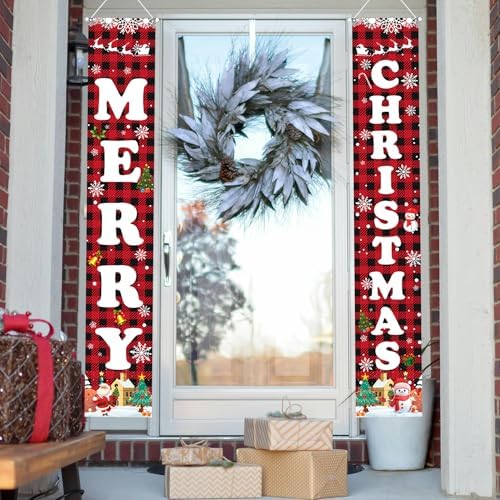 Christmas Decorations Red Black Buffalo Plaid Banner Xmas Porch Door Sign Welcome Banner for Wall Home Party Decor Merry Christmas Decorations Indoor Outdoor - Image 2