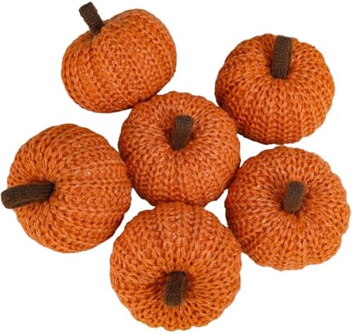 Winlyn Set of 6 Faux Fall Orange Crochet Pumpkins - Small Knit Foam Pumpkins for Rustic Farmhouse Decor, Harvest, Thanksgiving, Halloween, Autumn Table, Bowl, Tiered Tray, Mantel by Winlyn