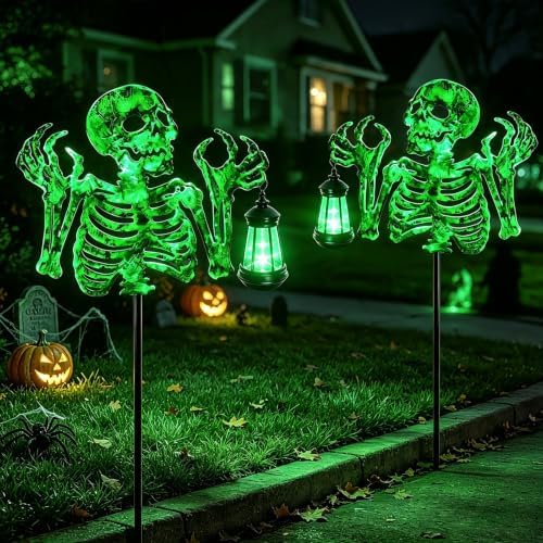 Halloween Decorations Outdoor Scary Skeleton Yard Stakes Solar Lights - Image 2