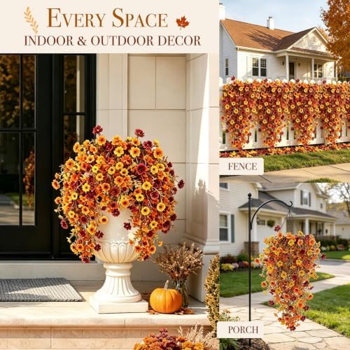 4PCS Artificial Fall Flowers for Outdoors Fall Decorations UV Resistant - Image 5