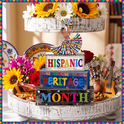 Moucuny 4 Pcs Hispanic Heritage Month Decorations, Dancer Wood Block Sign - Image 4