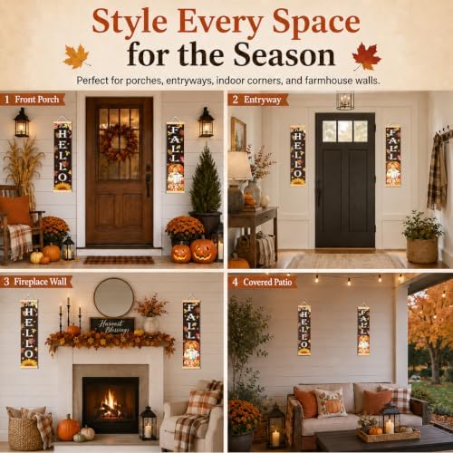 Hello Fall Woodgrain Door Banner Set of 2, Pumpkin Porch Decor for Home - Image 4
